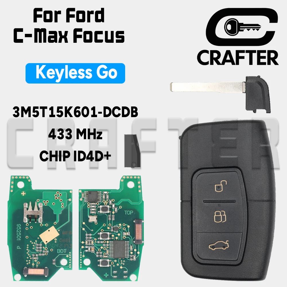 

Key Crafters 3M5T15K601-DC/DB 433MHz CHIP ID4D+ Smart Car Remote Key For Ford C-Max Focus MK2 Kuga Mondeo Galaxy Keyless Go