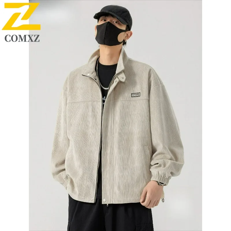 

COMXZ Adventure Повседневная мужская куртка с воротником-стойкой, уличное удобное пальто на молнии, минималистичные однотонные легкие осенние пальто