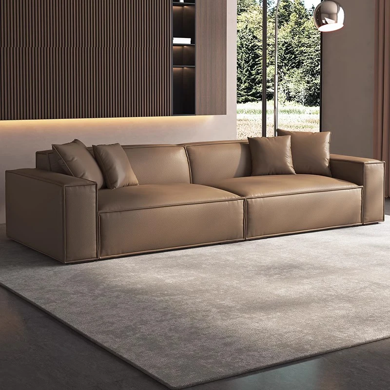 

！@Genuine Cowhide Tofu Block Sofa Set in Full Green Leather with Head Layer for Villas and Schools