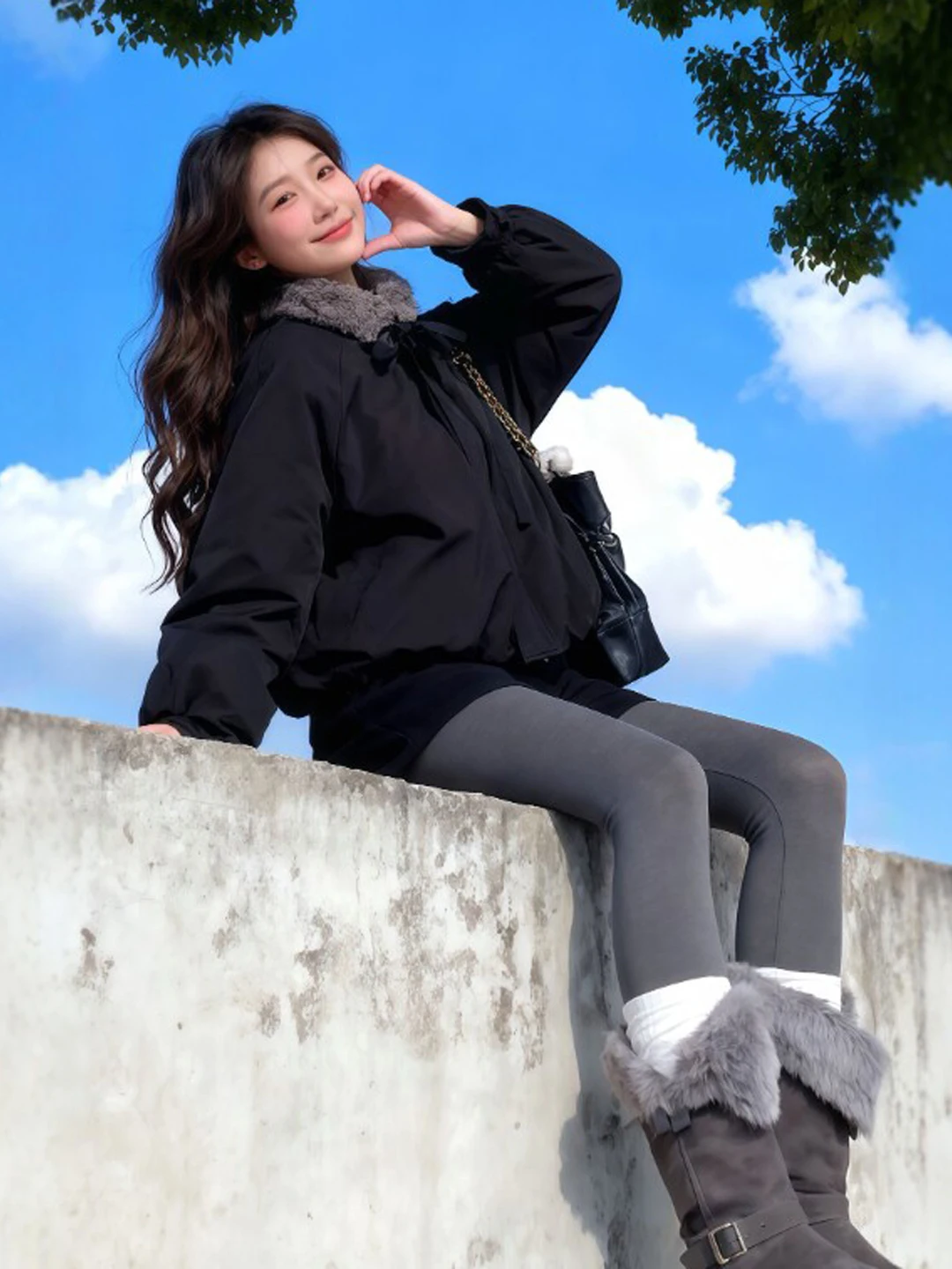 

Trendy ort Cotton Jaet Loose Fit Korean Sle Spring Faionable Cute Small Size Women's Clothing Knot Detail