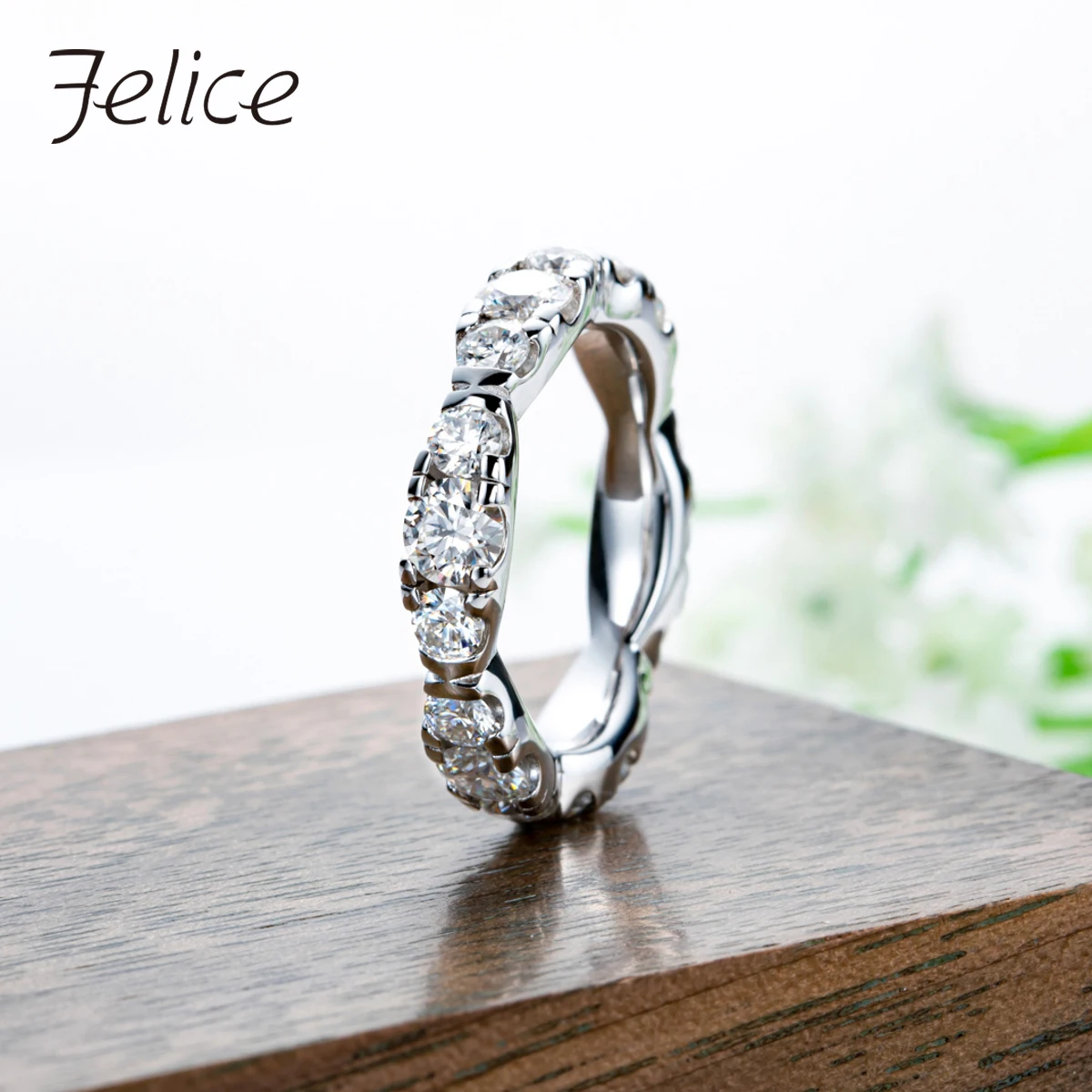 

Felice 3mm/4mm D Color Moissanites Wedding Band 925 Sterling Silver Gold Plated Eternity Ring Fine For Women Jewelry Factory