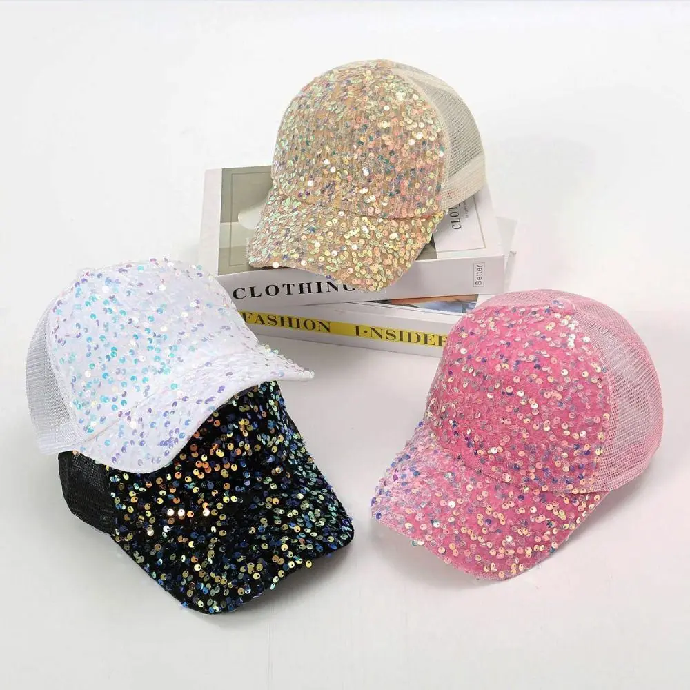 Elegant Blingbling Sequins Baseball Cap Shiny Adjustable Sequin Baseball Hat Breathable Performance Sun Hat Role Play Prop