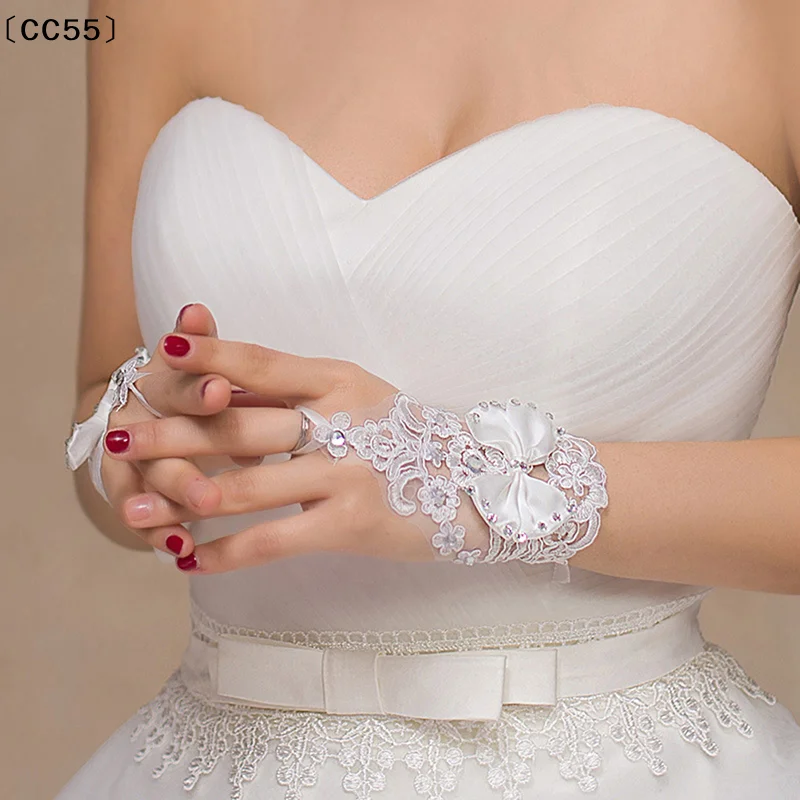 

변CC55 Viss1 Пара перчаток принцессы для девочек с коротким абзацем Кружевные свадебные перчатки без пальцев со стразами для свадебной вечеринки Сексуальные аксессуары