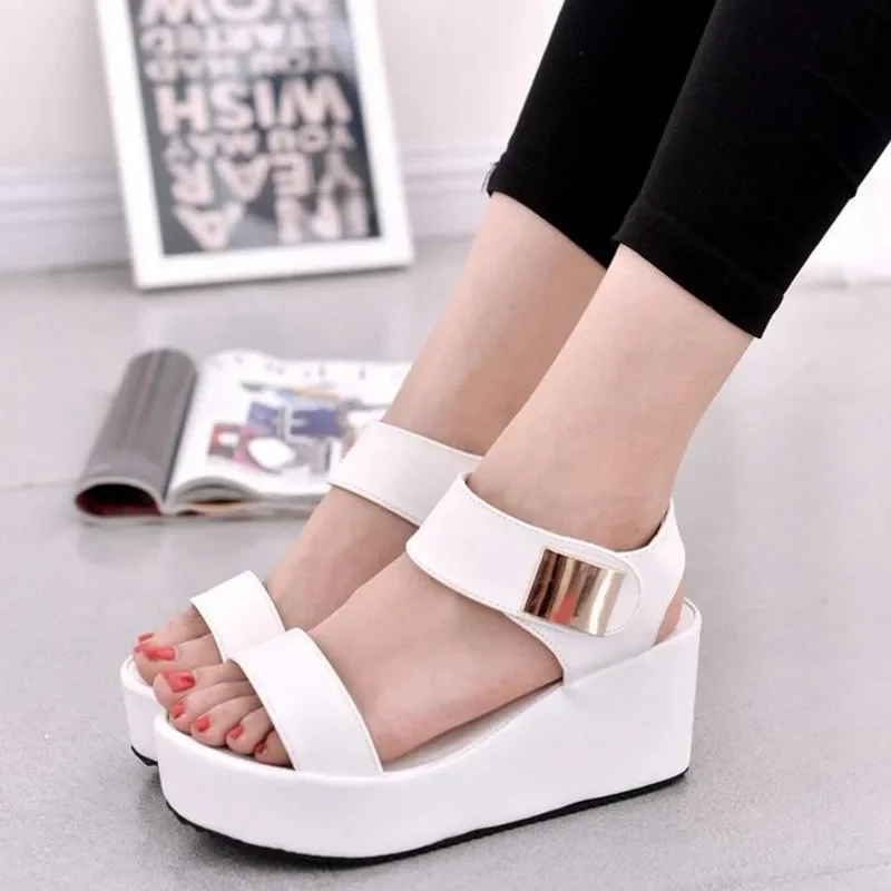 Summer Women Sandals 2023 New Woman Wedges Platform Sandals Fashion Fish Mouth Rome Flats Sandals White Black Ladies Shoes