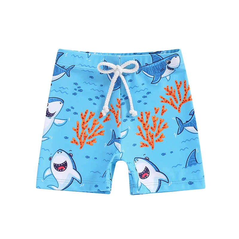 Toddler Boys Swim Trunks Shark Tree Print Elastic Waist Swim Shorts Little Boys Bathing Suit Swimsuit Toddler Boy Swimwear