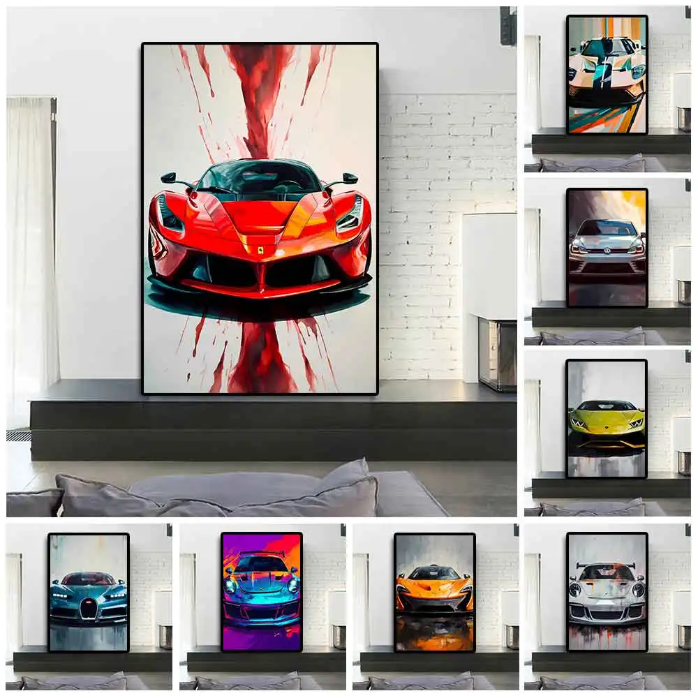 

Abstract Supercar LaFerrari Graffiti Canvas Painting Luxury Sports Car Watercolor Poster Classic Racing DB5 Wall Art Room Decor