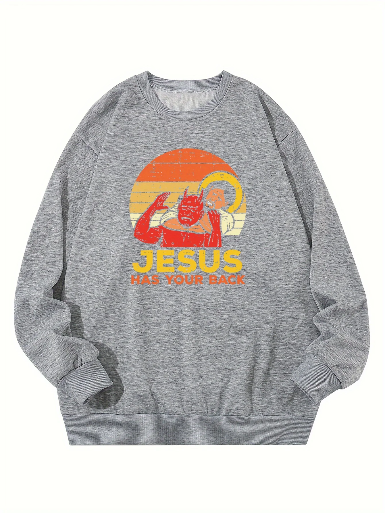 Jesus Has Your Back Letter Printing Sweatshirt Women Casual Pullover Warm Soft Hoodies Loose Crewneck Fleece Female Clothing