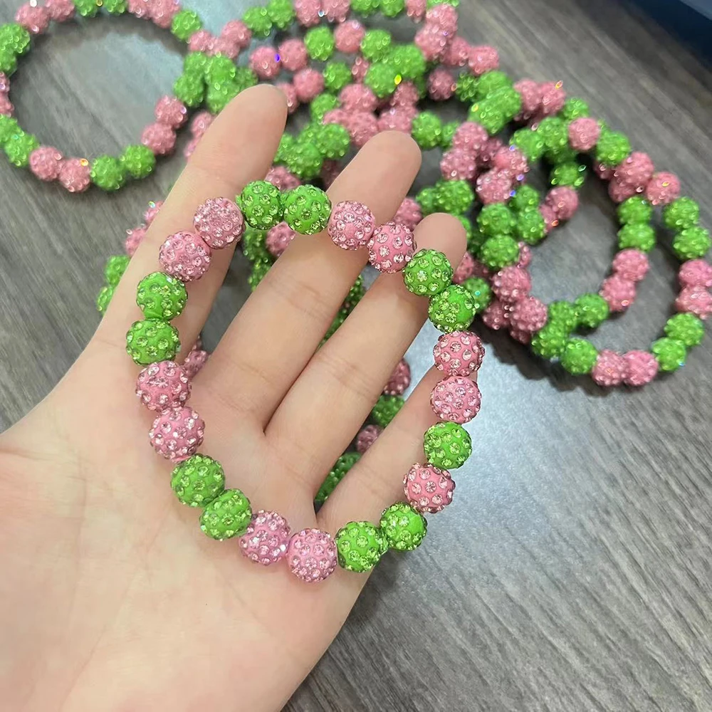 Pink green beaded bracelet