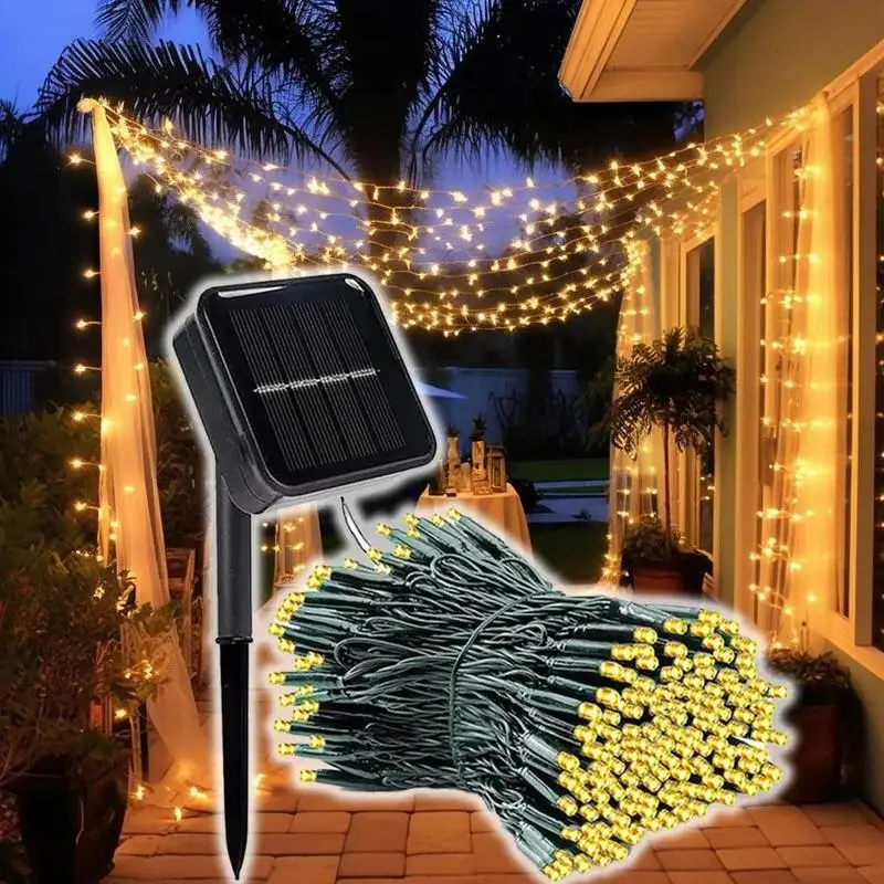 Outdoor Solar Festoon LED Icicle Light String Wedding Fairy Garland Lamp for Yard Holiday Summer Garden Home Balcony Decoration