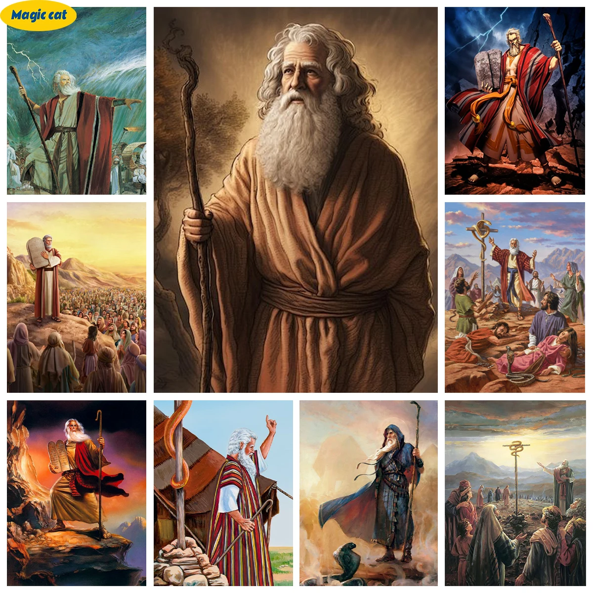 Moses 5D Diamond Art Painting Jewish Leaders Portrait Diy Diamond Embroidery Cross Stitch Jewish Feature Home Wall Decor Crafts