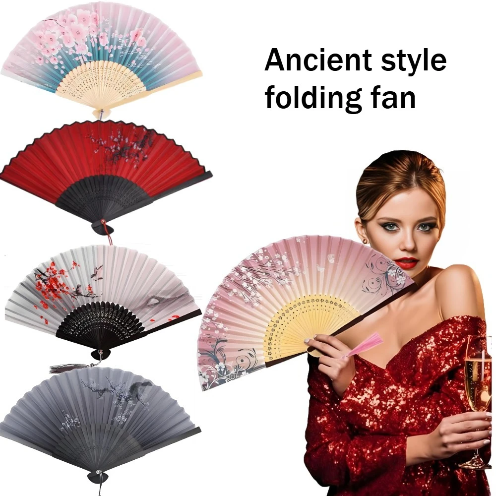 Éventail Pliant Traditionnel Chinois Japonais Coréen pour Mariage, Cadeau Artisanal, Éventail Pliant avec Manche en Bois et Pompon, Décoration Élégante pour la Maison