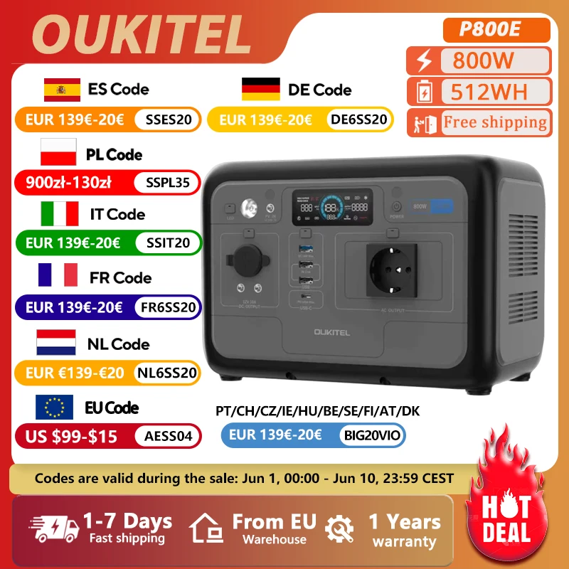 OUKITEL P800E Portable Power Station 800W Solar Generator 512Wh Lifepo4 Battery   Home Backup Outdoor Camping Mobile power