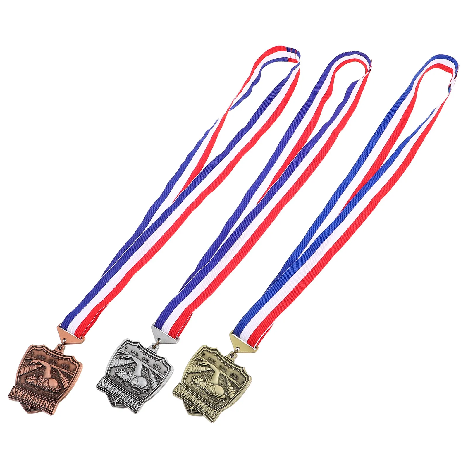 3Pcs Swimming Medals Zinc Alloy Handcrafted Vintage Style Swim Meet Trophy for Athletic Achievement Water Sports Event Medal