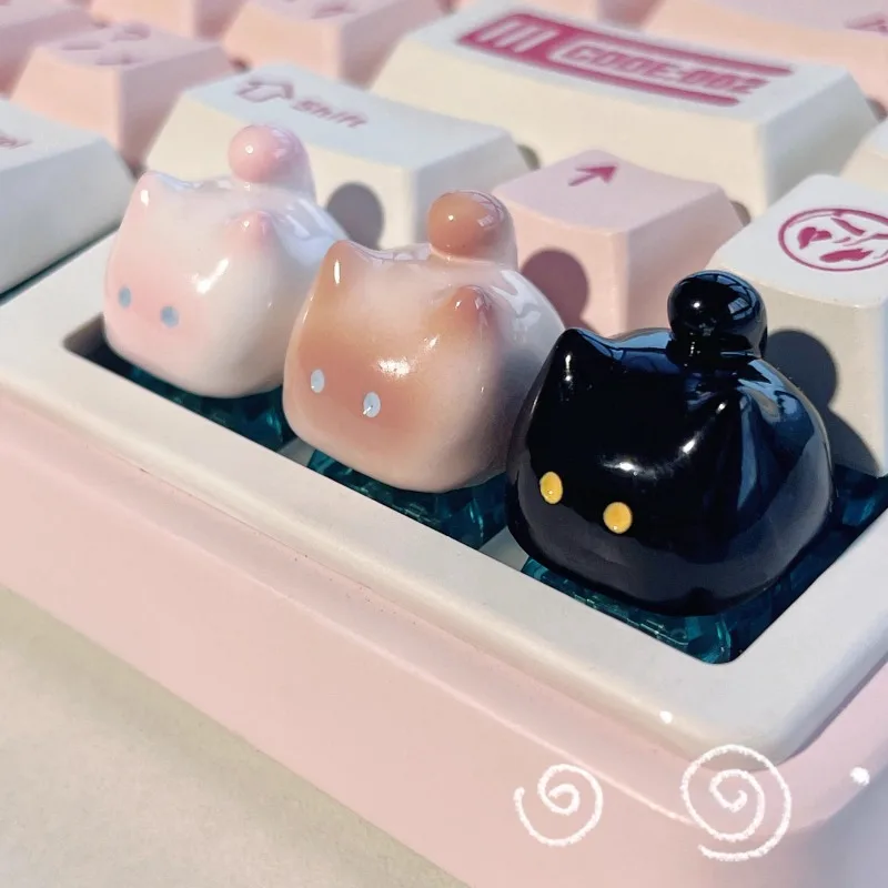 Cute Little Cat Theme Keycaps Set 3D Resin Artisan Keyboard Caps MX Switch Handmade Keycaps for Mechanical Keyboard Accessories