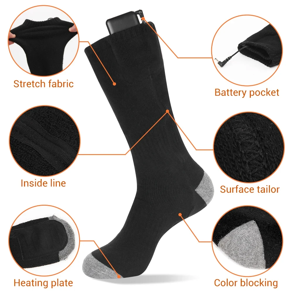 Heated Socks 5000mAh With Battery USB Rechargeable Fever Socks Thermal Socks Foot Warmer Heating Sock Ski Winter Cycling Camping