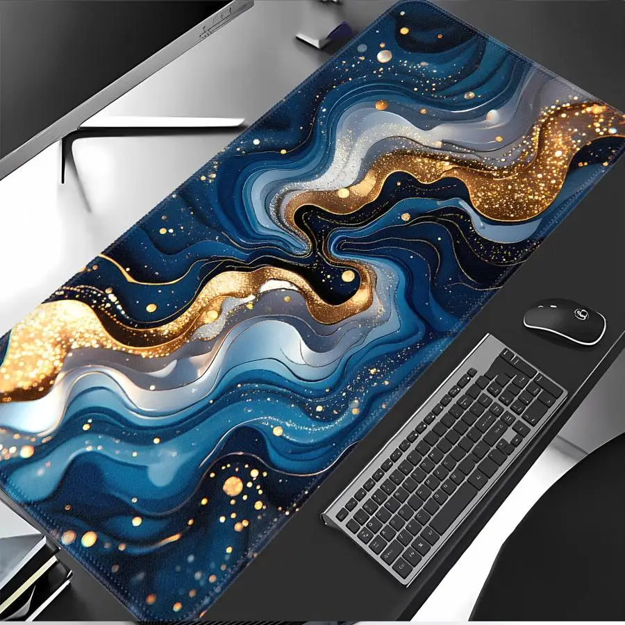 Mouse Pad office Pad Desk accessories Keyboard Mouse Pad Game Console Pad Computer Laptop Pad Anti slip Blue Gold Swirl Marble