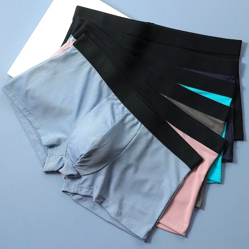 5 قطع ملابس داخلية للرجال، حرير ثلجي للرجال، مريح ومسامي، شورت رياضي رباعي الزوايا، عصري وفردي، صيفي رقيق،