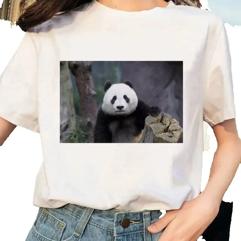 Cute Giant Panda Graphic T-Shirt Women's Summer Sexy Top Casual Printed Shirt Fashionable Summer Fashion Polyester Fabric