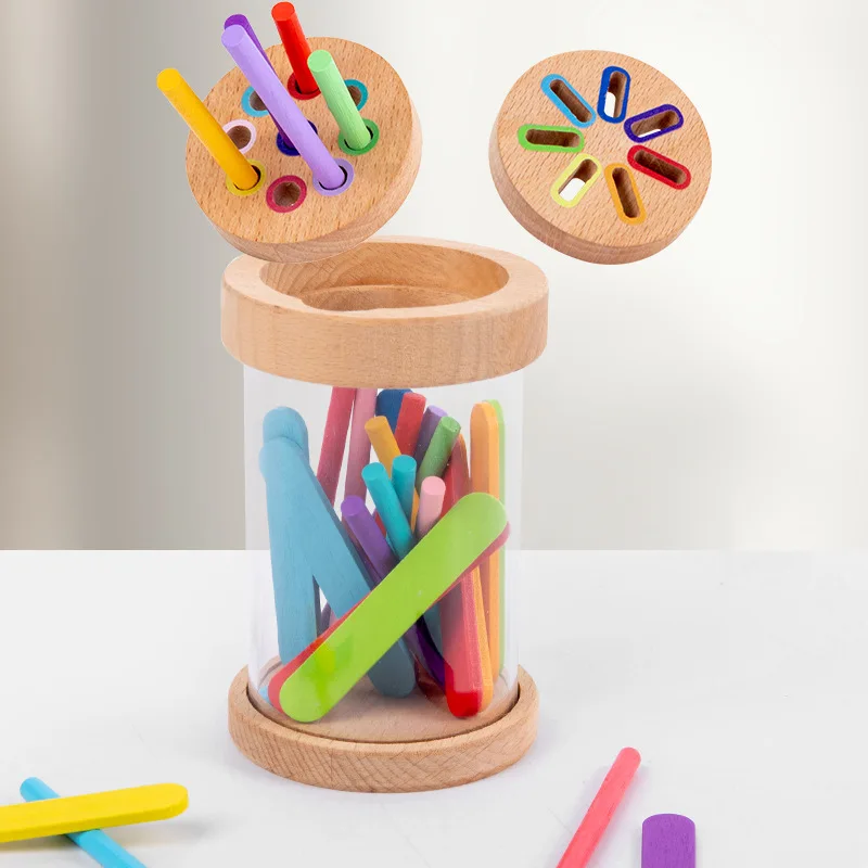 Jouets de jeu de tri de couleurs 2 en 1, bâtons multicolores, tasse de Classification des couleurs avec corps de tasse en acrylique Transparent, 2 couvercles de tasse