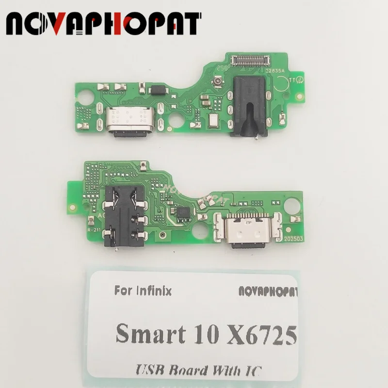 For Infinix Smart 10 X6725  / 10 Plus X6725B USB Dock Fast Charger Port Audio Jack MIC Flex Cable Charging Board With IC