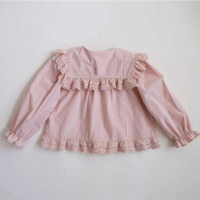 WT2802 Sweet Princess Shirt for Girls New Arrival Baby Clothing Spring Season Children's Puff Sleeve Doll Collar Top