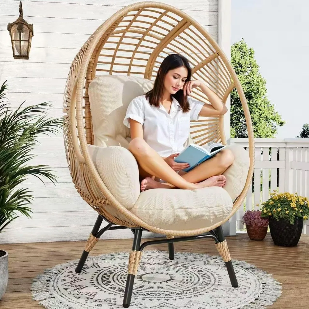 

Oversized Wicker Egg Chair Outdoor Indoor,Patio Lounge Chair with Thicken Cushions, Egg Basket Chair 500lbs Capacity for Garden,