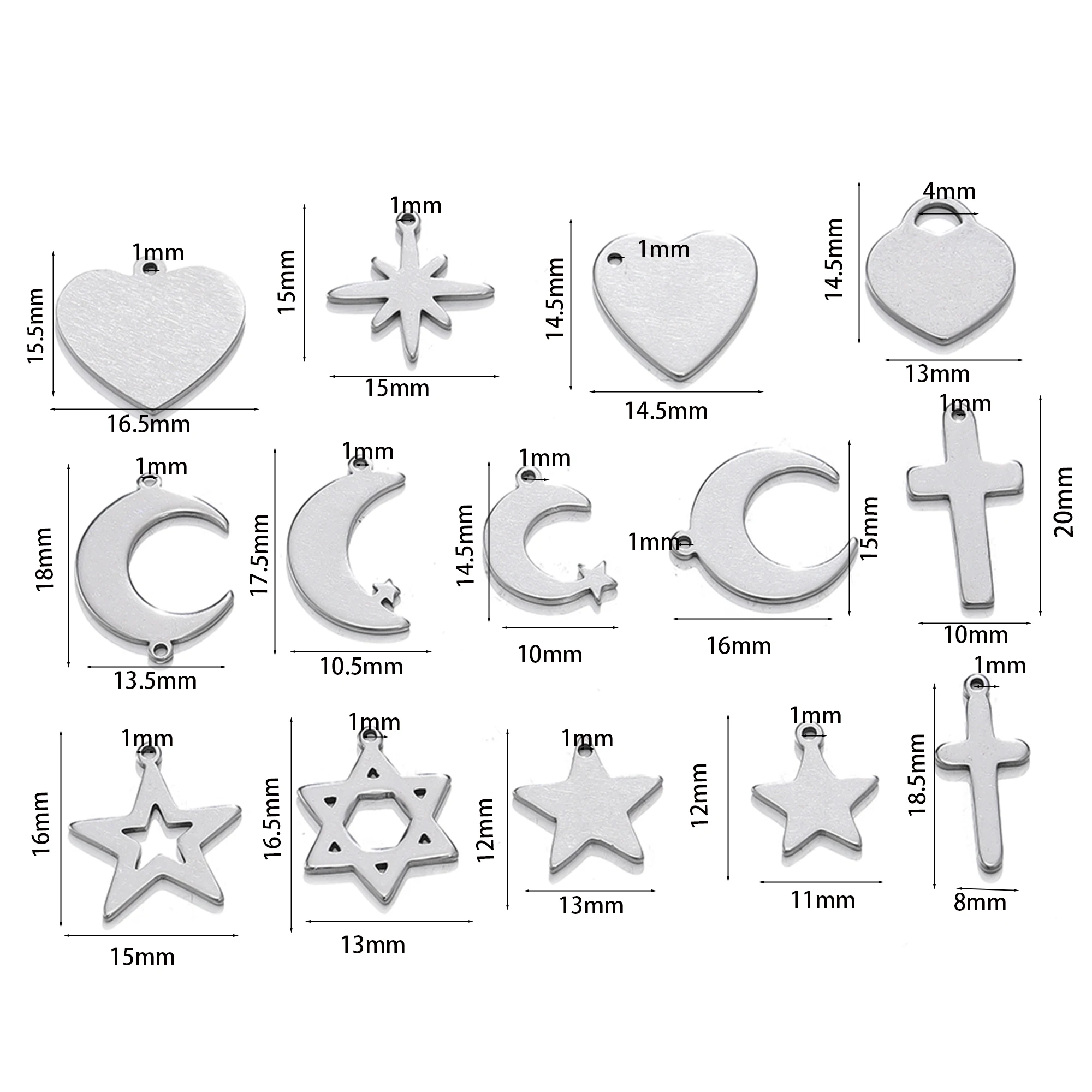 5pcs/Lot DIY Stainless Steel Sun＆Moon＆Star Charms Pendant For Jewelry Making Earrings Necklace Bracelet Connector Accessories