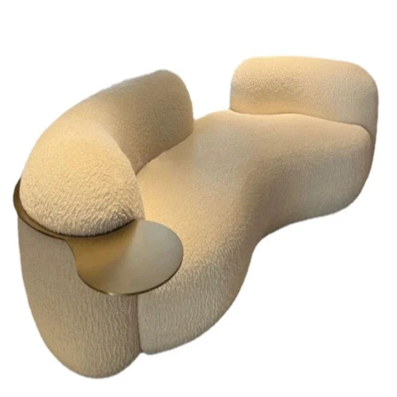 Creative curved sofa small apartment casual lamb wool fabric sofa