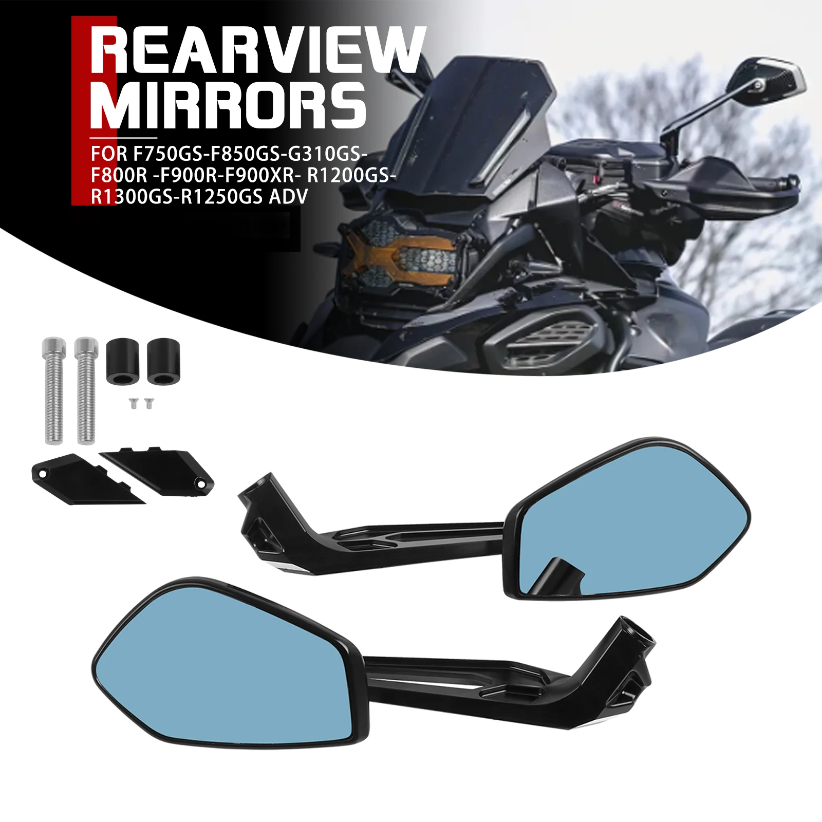 Rétroviseurs Moto Aluminium CNC Pour BMW R1300GS, R1250GS, R1200GS Et Modèles Similaires - Noirs, Paire