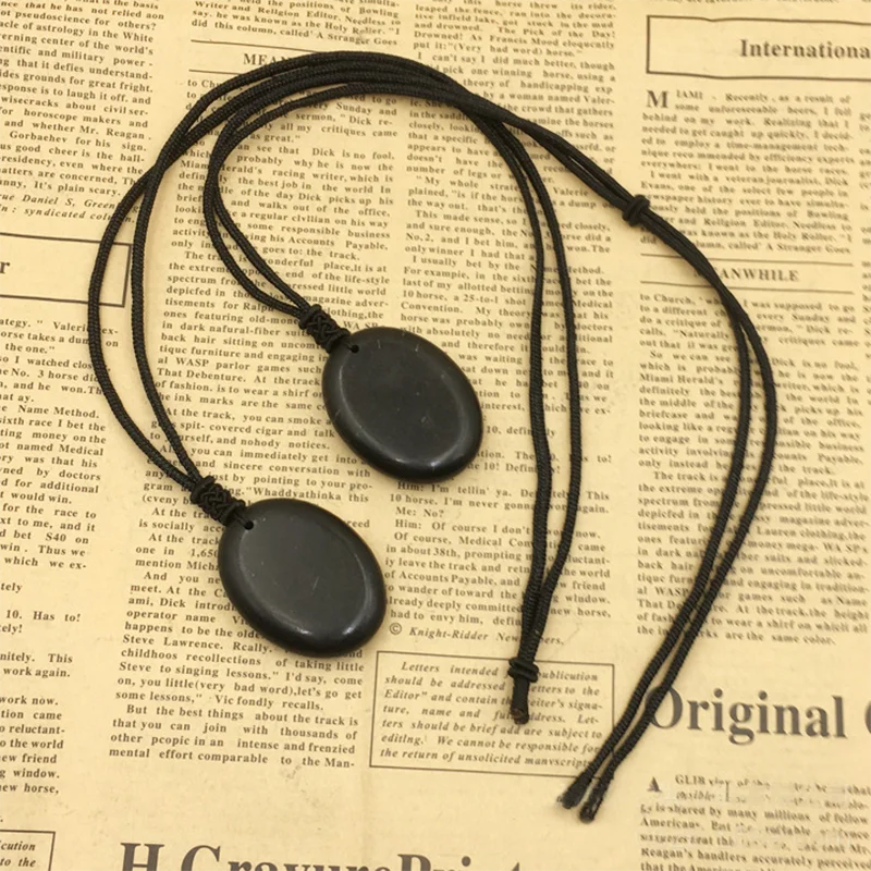 Genuine Gemstone Shungite Oval Pendant Spirtual Jewerly Egg Shape Stone Healing Positive Energy