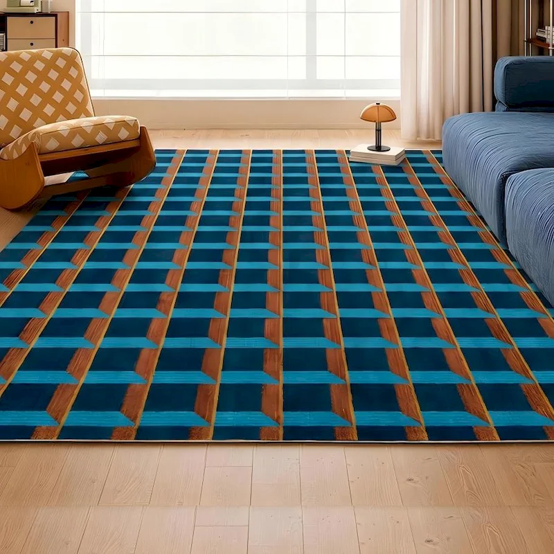 VIKAMA Optical Illusion Large Area Carpet Modern Geometric Grid Carpet Anti Slip Living Room Bedroom Anti Slip Home Decoration