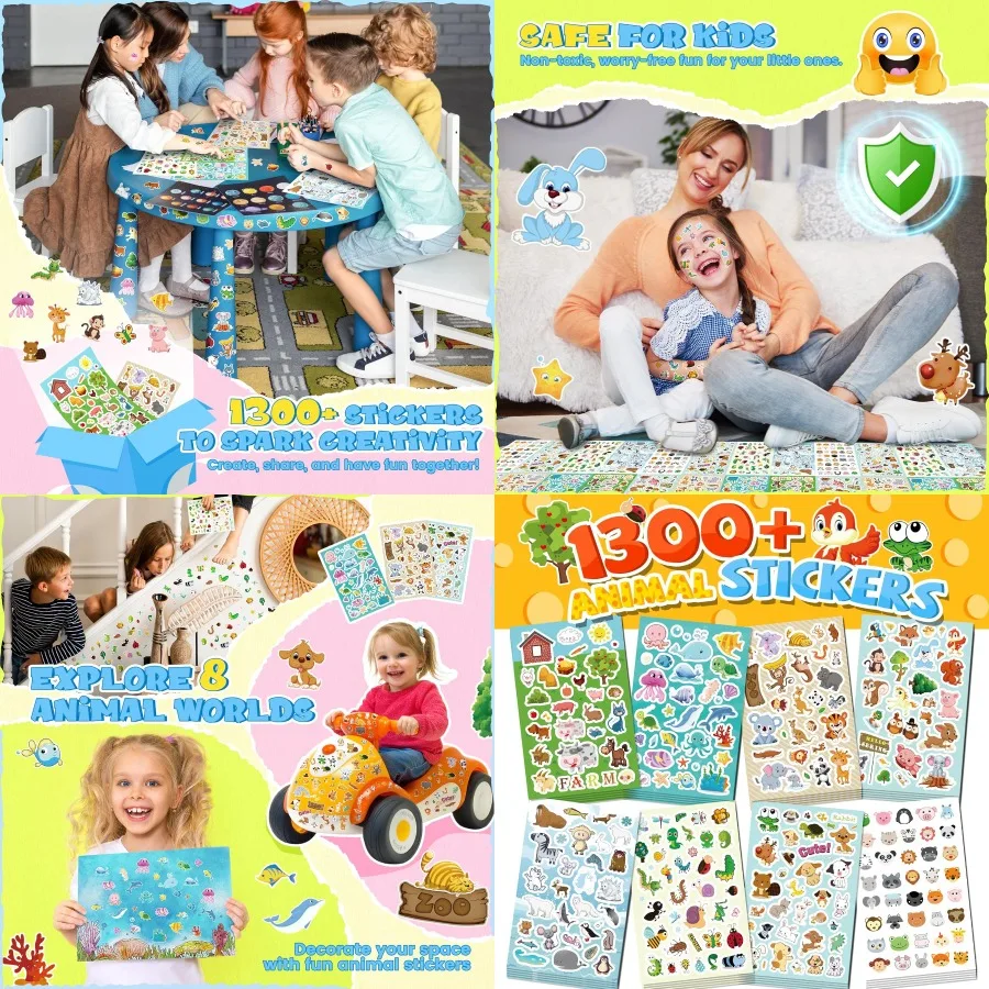 

1300+ Cute Animals Water Bottle Stickers for 8 Sheets of Diverse Theme 's Stickers Ideal for Classroom Activities Christmas Day