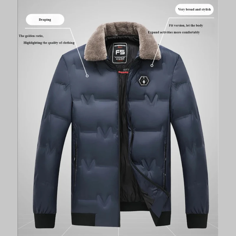 

Теплые парки с толстым мехом и отложным воротником, мужские уличные ветрозащитные стеганые пальто, деловая повседневная куртка с лацканами, 2025 г., зимняя мужская одежда
