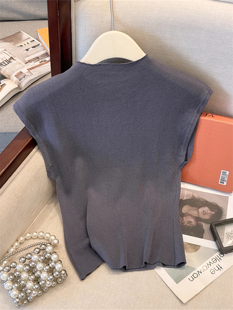 Summer TShirt Women Elastic Oversized T-Shirt Woman Clothes Female Tops Sleeveless Tank Women's tube top knit Canale Slim Tshirt