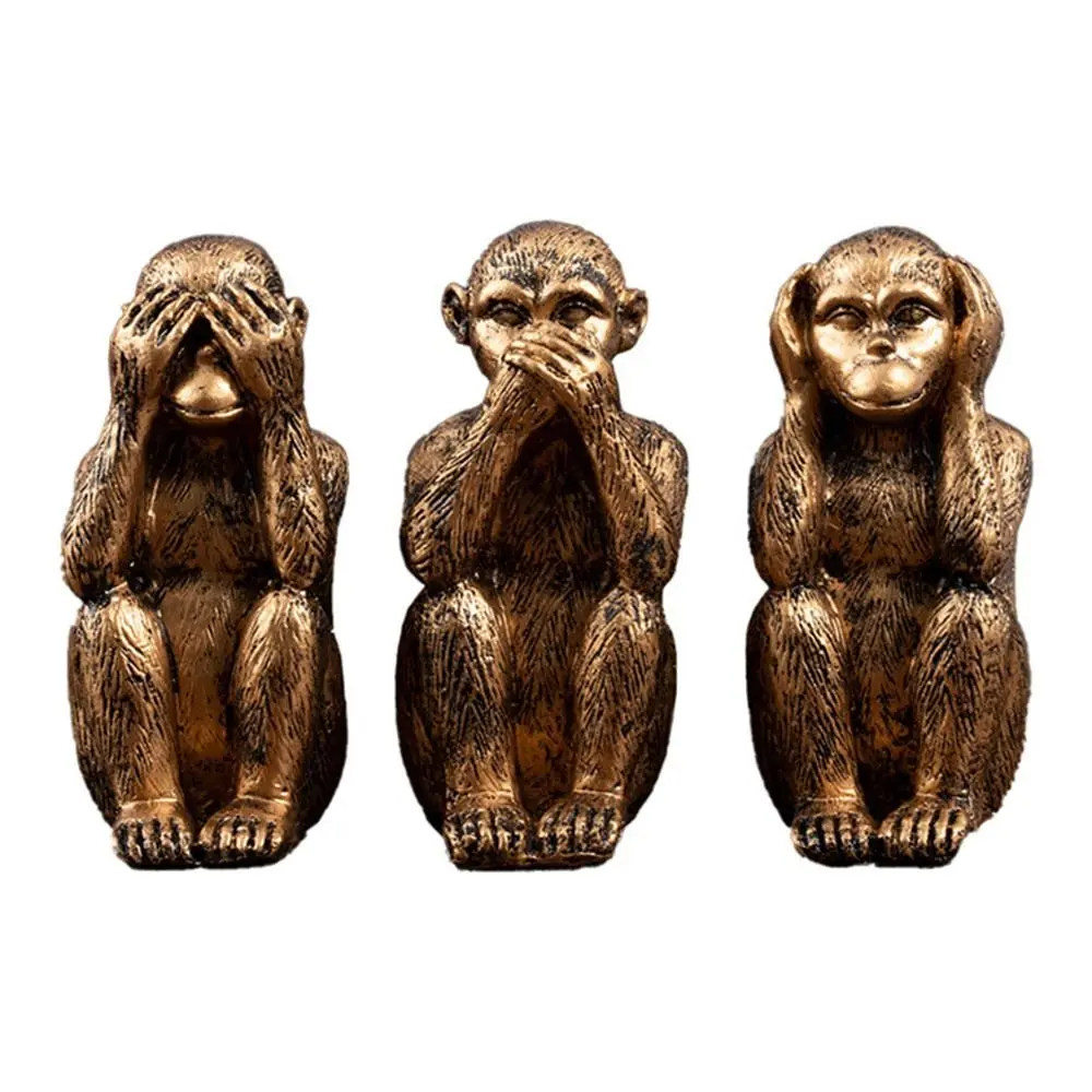 Resin Three Wise Monkeys Figurines Don't See Don't Hear Home Decor Crafts Don't Speak Creative Design Feng Shui Ornaments
