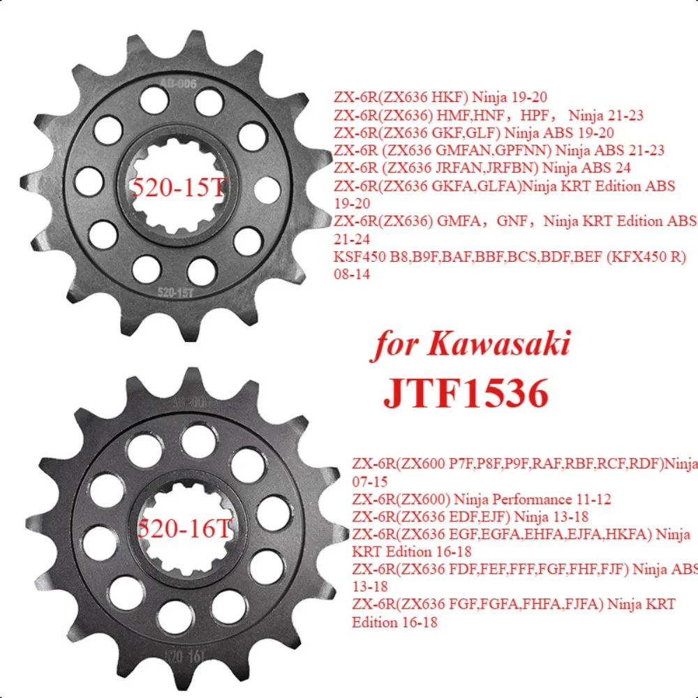 

1pc 520 15T 16T JTF1536 Front Sprocket Gear Staring Wheel Cam for Kawasaki ZX-6R ZX636 Ninja ABS