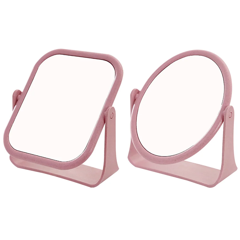 

2Pcs Double-Sided Makeup Mirrors Rotatable Desktop Portable Mirror Chic Purple Oval and Square Design for Daily Use