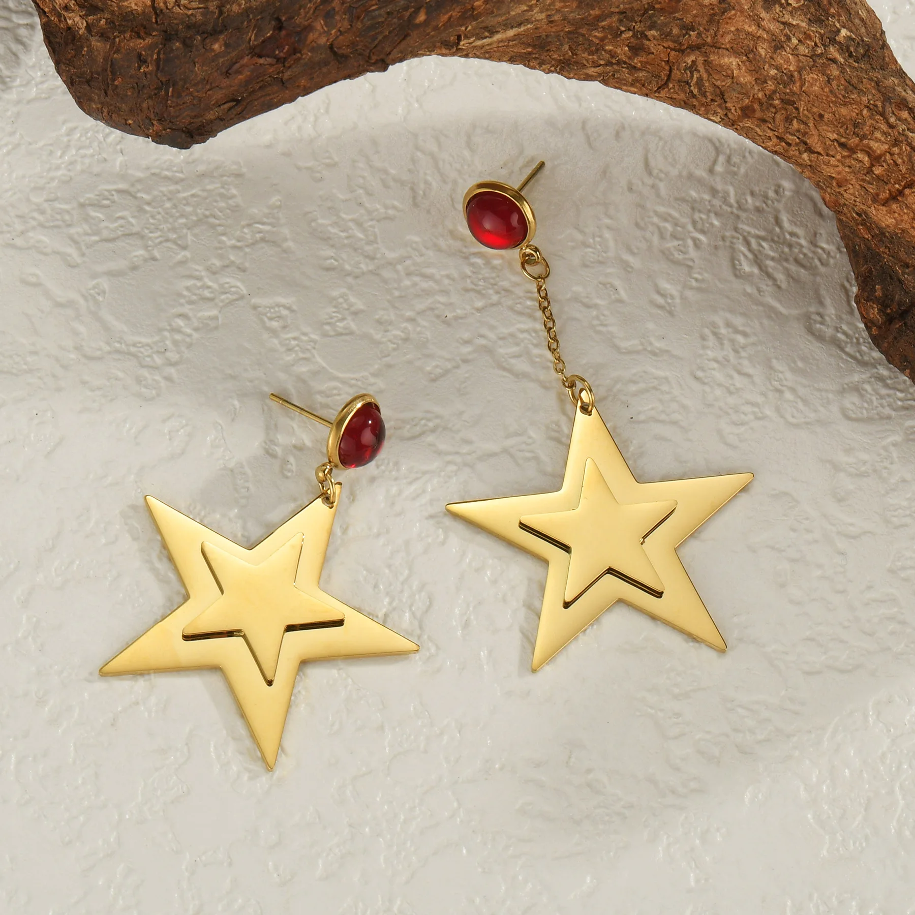 Kissmoon Trendy Minimalist Circle Star Stainless Steel Gold Color Hoop Drop Earrings for Women Brithday Party Jewelry Gifts