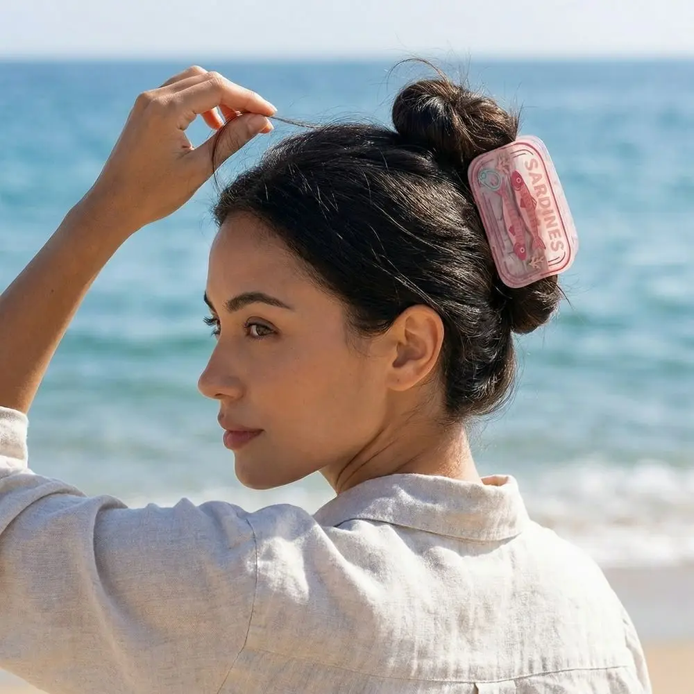 Pinza para el pelo de moda con diseño de pez pequeño, sardina, animal marino de PVC, estilo festivo, pinza de tiburón, pinza cuadrada con forma de pez, para playa