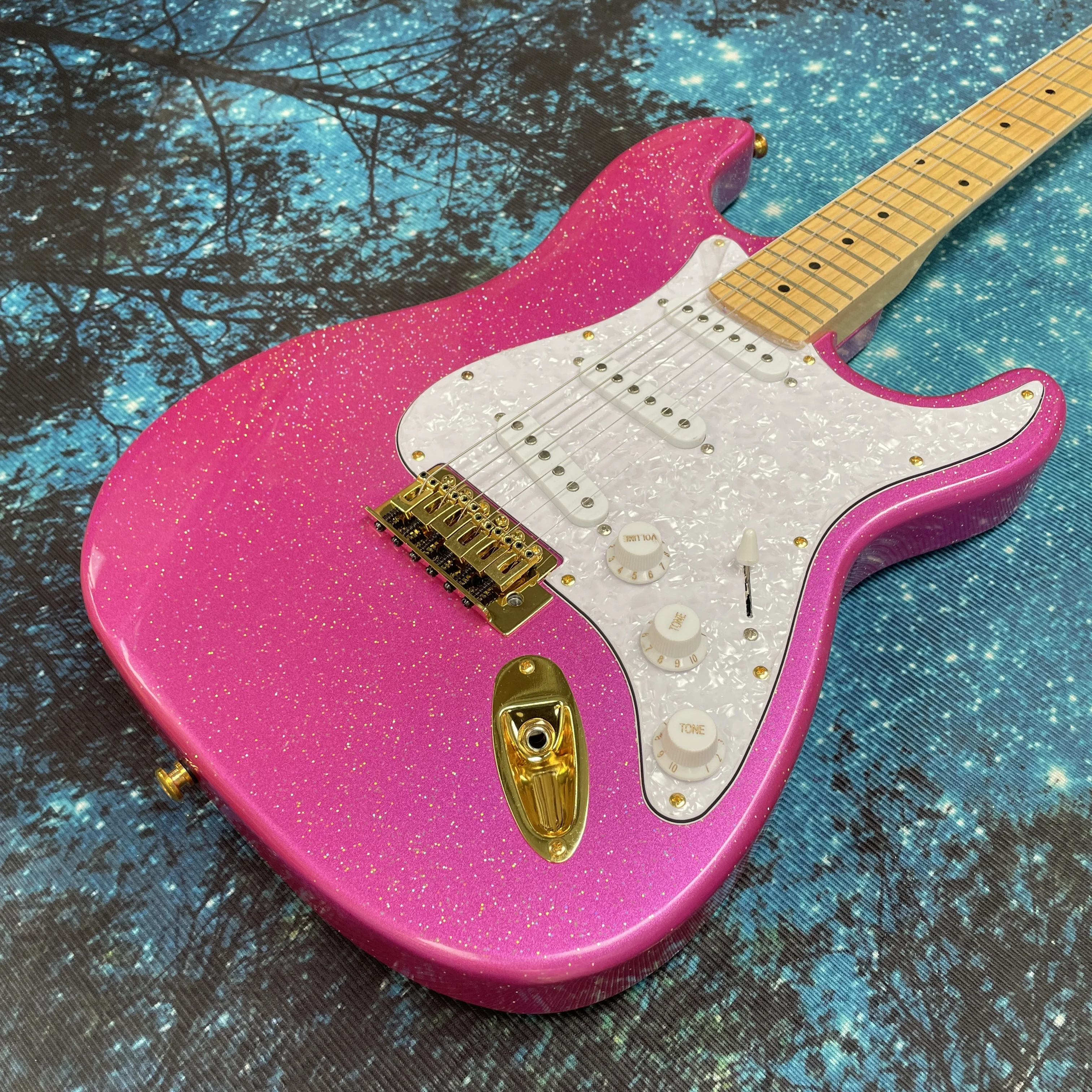 Guitarra eléctrica rosa, guitarra eléctrica con diapasón de arce, guitarra eléctrica con herrajes metálicos de 22 trastes