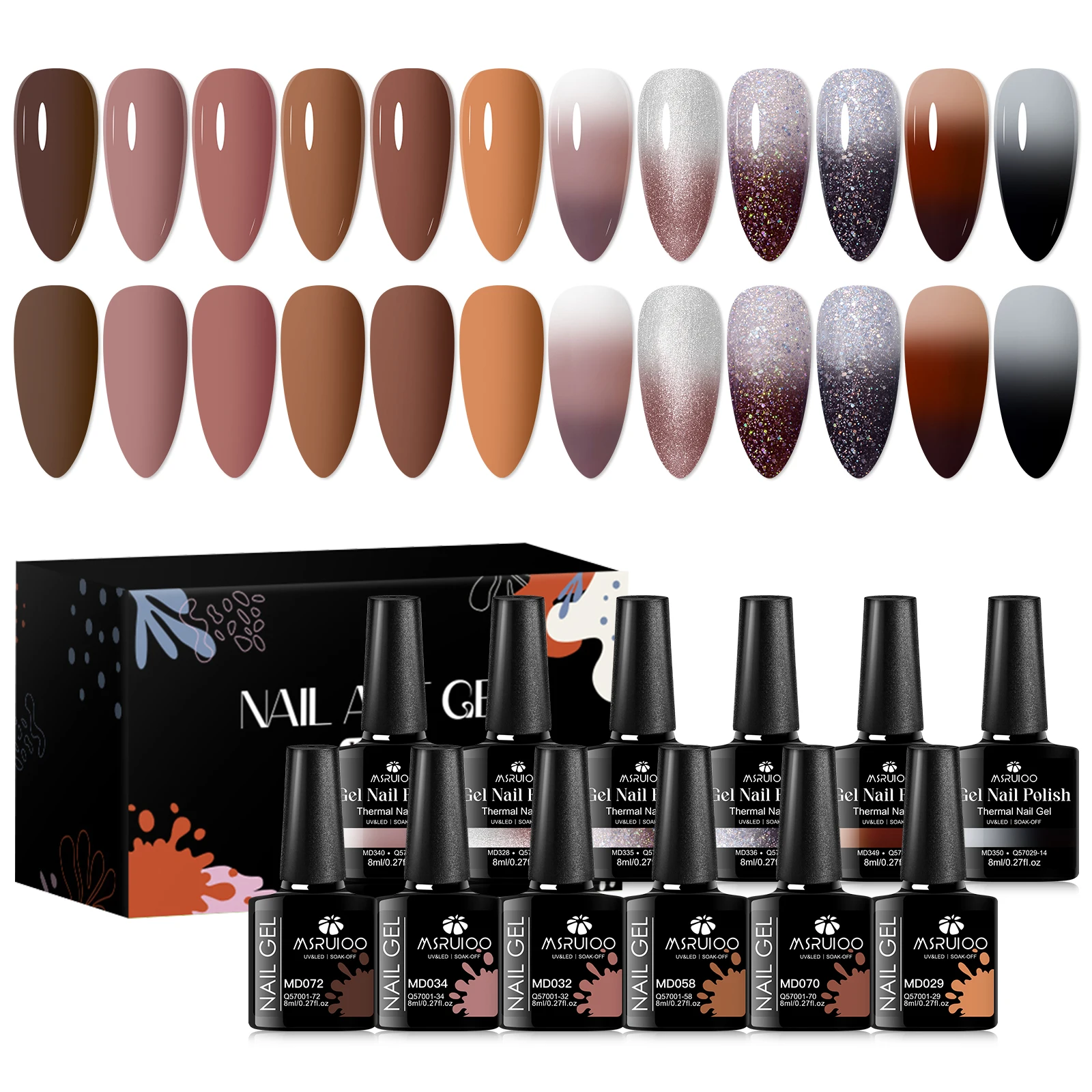 

12pcs Coffee Colors Thermal Nail Gel Polsih Set UV LED Long Lasting Soak Off Color Changing Vernis Supplies for Manicure Design