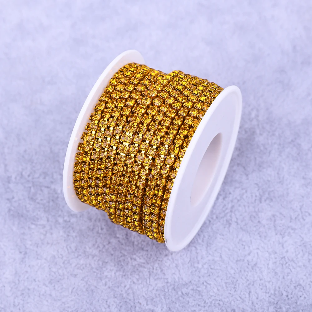 Kristall 10-Yard-Strassbesatz, Stein, Tassenkette, Gold, Diamant, Strass, dekorative Applikation, Kristallbesätze für Kleider