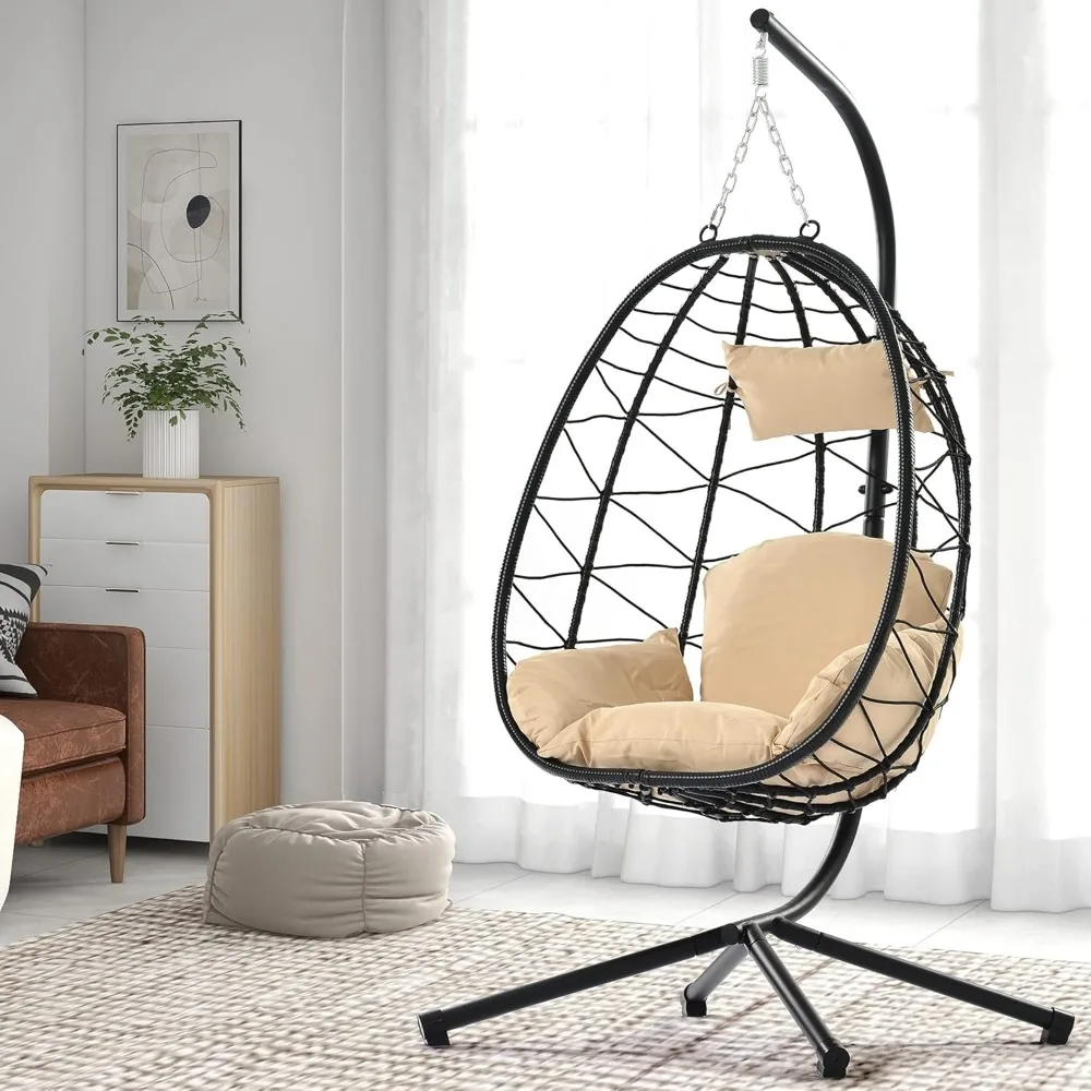 

Indoor Outdoor Egg Hanging Chair with Stand, Patio Wicker Outdoor Swings for Adults 350lbs Capacity Hammock Egg Chair
