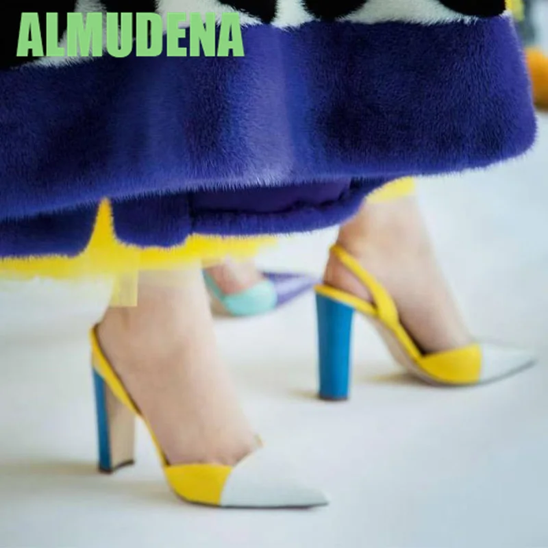 أحذية جريئة متطابقة الألوان للنساء عصرية معكرون متعددة الألوان تصميم الربط عصري ومريح متعدد الاستخدامات بكعب عالٍ