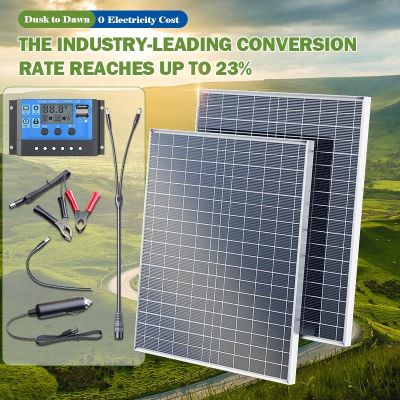 Kit pannello solare da 1000 W, 12 V, con regolatore, resistente all’acqua e alla polvere, pannello fotovoltaico per l’alimentazione di veicoli, campeggio, uso domestico e sistemi di alimentazione