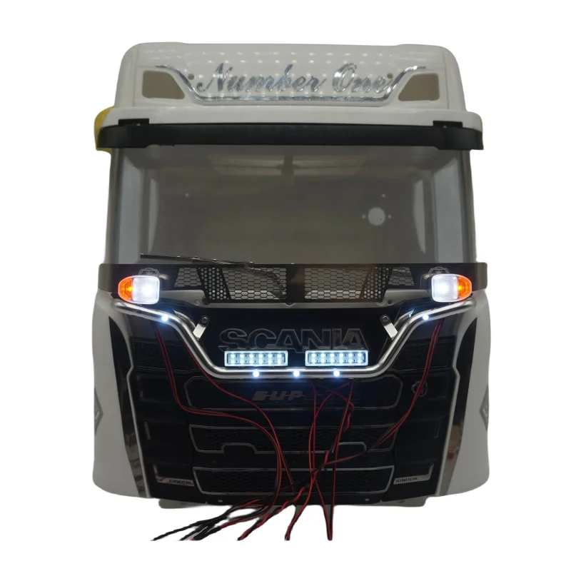 Tamiya 1/14 RC 트럭 Scania 770s Actros Volvo 1/14 RC 트랙터 트레일러 DIY 부품 용 CNC 프론트 메쉬 LED 라이트 램프