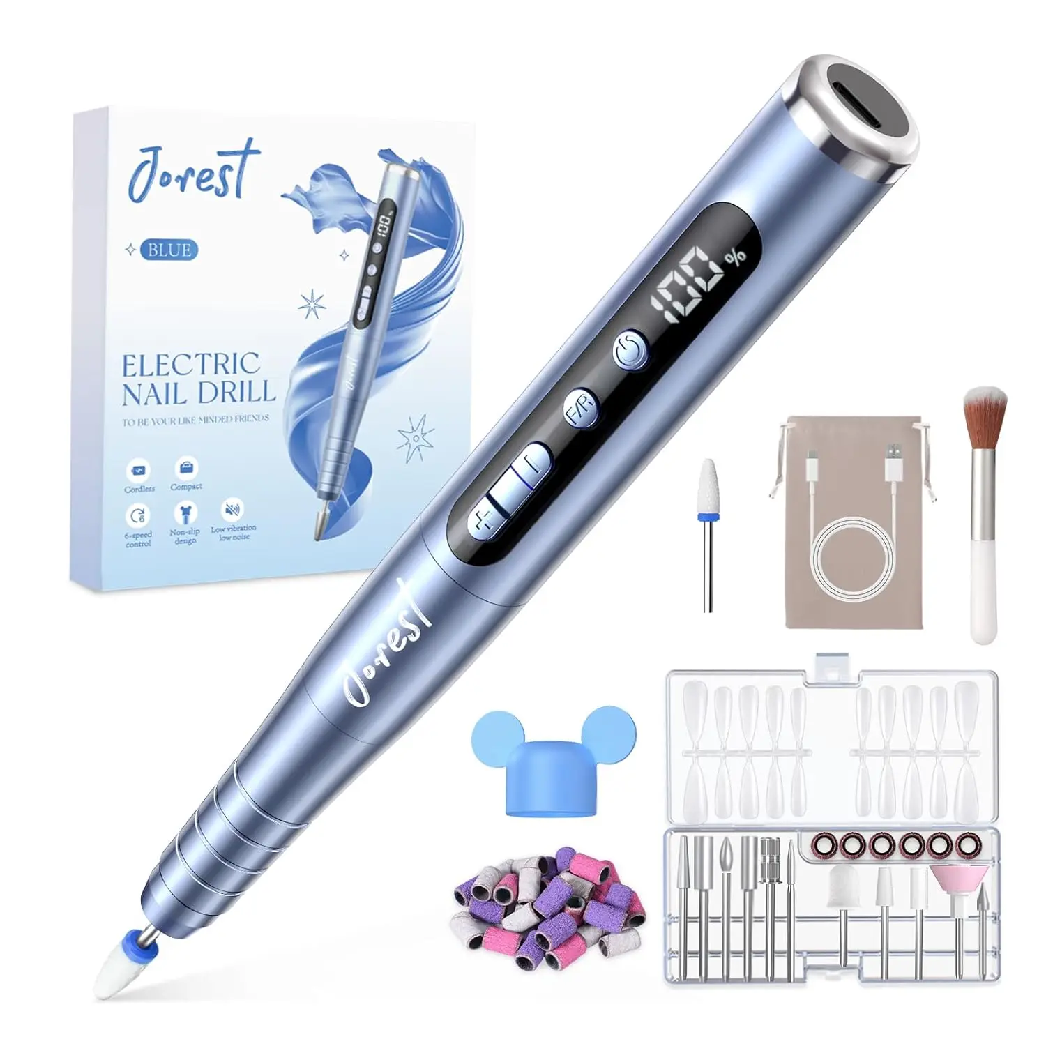 

13-in-1 Rechargeable Nail Drill Kit, 6-Speed Professional Manicure Pedicure Tool with Bits & Sanding Bands for Acrylic Gel Nails