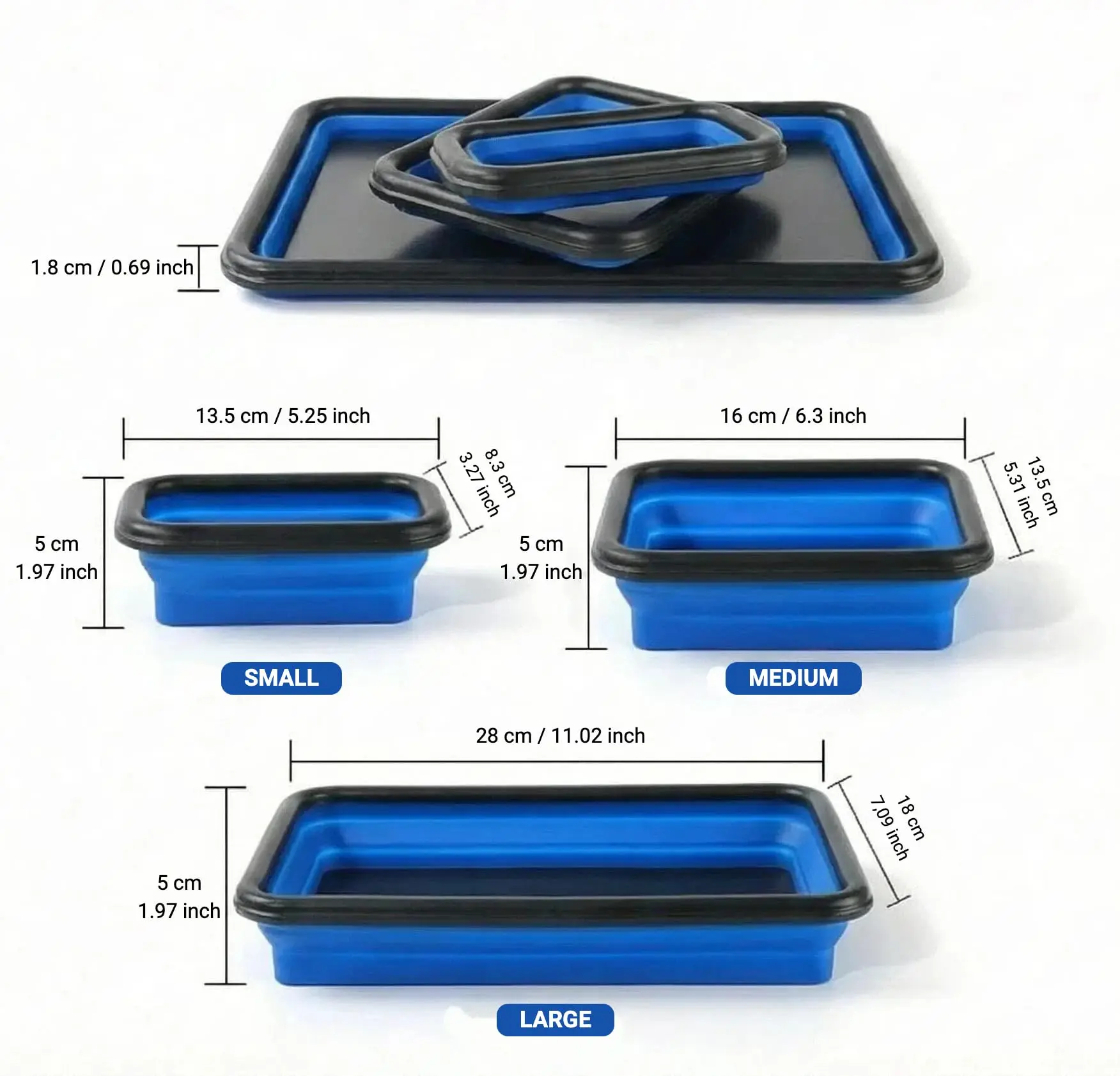 New 3-piece set Collapsible Magnetic Parts Tray Set , Foldable Silicone Tool Trays for Screws, Bolts, Nuts and Other Small Me
