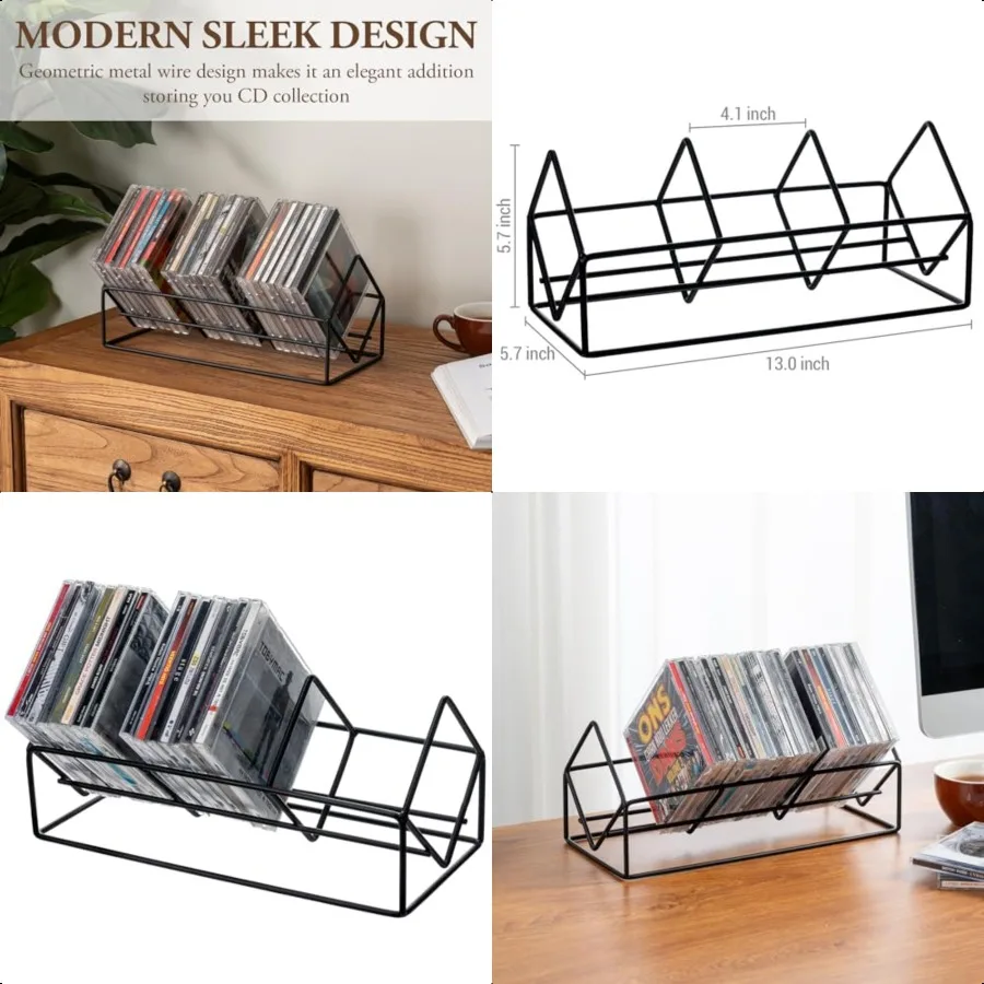 3 Slot Modern Matte Black Metal Wire CD Storage Stand Tabletop Compact Disc Holder Shelf Video Game DVD Media Organizer Rack Ho