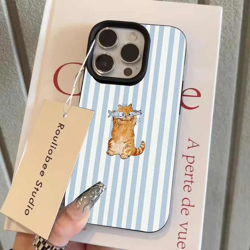 Cute Striped Kitten Fish Design Phone Case For iPhone 17 Pro Max 15 14 13 12 Pro 11 16 Plus 17 Air X XR XS Max Soft TPU Cover - view 2